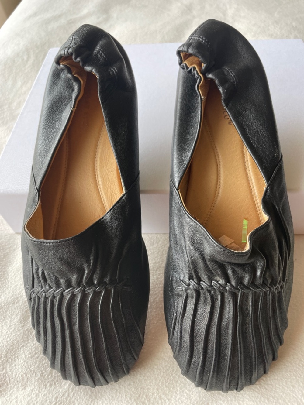 Chocolat Blu Black Cam 2 Pleated Italian Leather Slip-On Flats